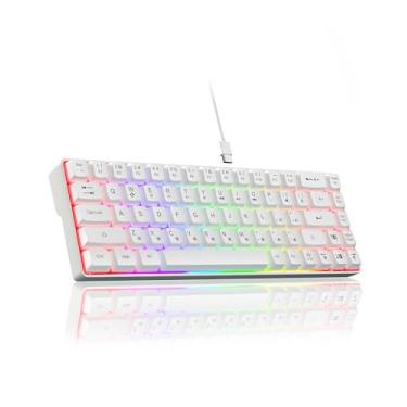 Imagem de CORBOBO Teclado 60%, teclado RGB retroiluminado para jogos com cabo USB-C, mini teclado compacto portátil de 68 teclas para viagens de negócios, escritório, jogos de PC (SK968, branco)