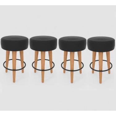 Imagem de Kit 4 Banqueta Média Cozinha 60cm Estofada Preto Madeira Maciça Urban 