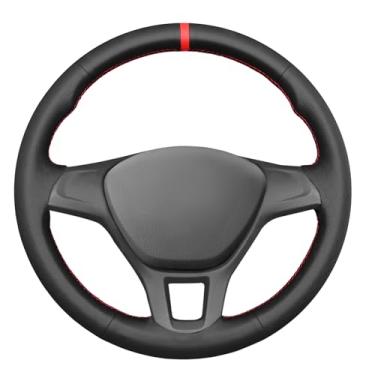 Imagem de MEWANT Capa de volante de carro costurada à mão para Volkswagen VW Amarok / T6 Califórnia / T6 Caravelle / T6 Kombi / T6 Multivan / T6 Acessórios de transporte (o volante original é de borracha)