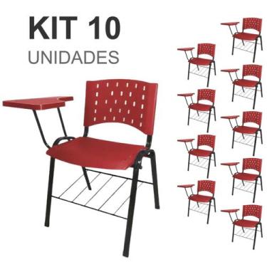 Imagem de Kit 10 Cadeiras Plásticas Universitárias PRANCHETA PLÁSTICA com Porta 