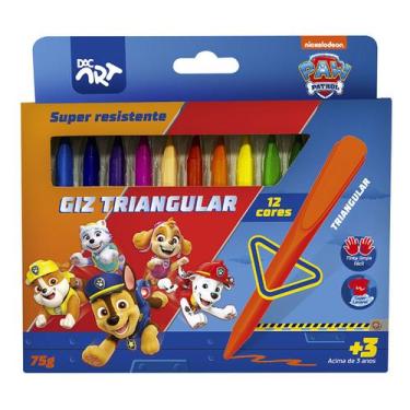Imagem de Giz Cera Triangular Patrulha Canina 12 Cores Escolar Dac