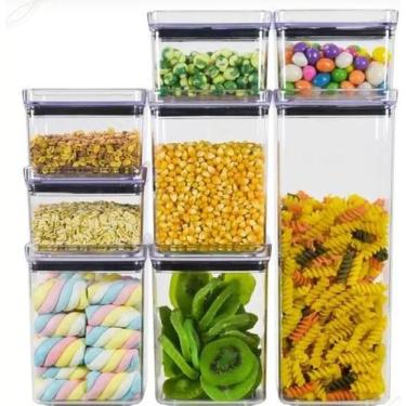 Imagem de Conjuto 8 Peças Pote Hermético Quadrado Lumini  Alimentos Mantimentos.