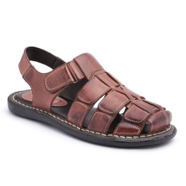Imagem de Sandália Casual em Couro Anatômica Masculino Tiras Grossa Super Confor