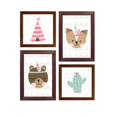 Imagem de Quadro Decorativo Infantil Animais Bosque Menina Tribal Boho - Creativ