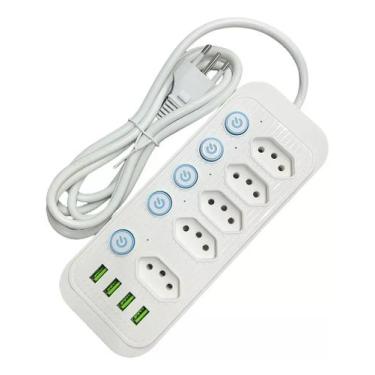 Imagem de Regua Extensão Filtro De Linha 5 Tomadas 10A 4 Entradas USB - X-CELL