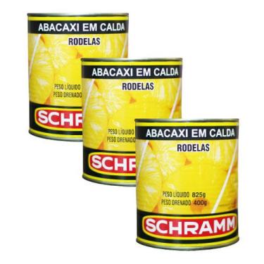 Imagem de Kit 3 Abacaxi em Calda Rodelas Schramm Lata 400g