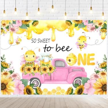 Imagem de Withu Honeybee Pano de fundo de primeiro aniversário So Sweet to Bee One A Little Girl Princess Pink Photography Background Baby Shower Party Banner Cake Table Photo Booth Adereços 2,1 x 1,5 m