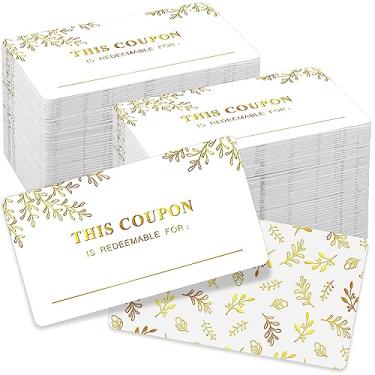 Imagem de Kosiz 200 cartões de cupom em branco vales de presente para pequenas empresas, 3,5 x 2 cartões de resgate DIY cupons de serviços para spas de aniversário, salões de cabeleireiro, restaurantes