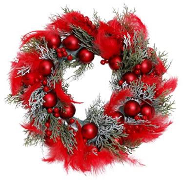 Imagem de Belas Guirlanda de Natal artesanal redonda artificial com bola colorida para escritório em casa casa de fazenda guirlanda de parede decorativa 40 cm/16 pol diverso