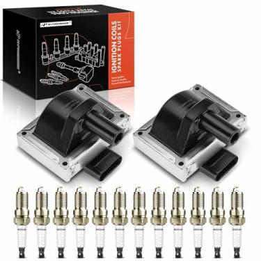 Imagem de A-Premium Pacote de 2 bobinas de ignição e 12 velas de ignição de irídio compatíveis com Jaguar XJ12 1994-1996, XJRS 1993, XJS 1994-1995, 6,0L