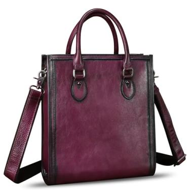 Imagem de Bolsas e bolsas de couro genuíno para mulheres, vintage, feita à mão, bolsa de ombro de vaca, Roxa, Medium