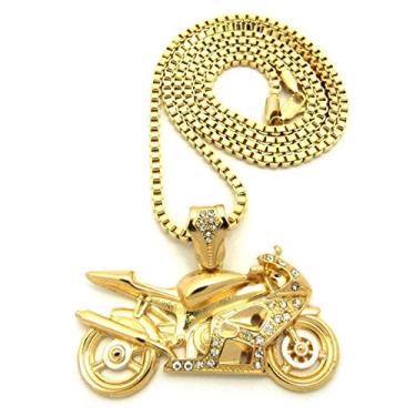 Imagem de Colar de corrente de 3 mm com pingente de motocicleta de prata dourada fosca Hip Hop Ice Out da Bitter Sweet Store