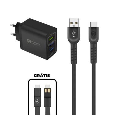 Imagem de Kit Carregador Triplo Turbo + Cabo Dual Shock Tipo C + Cabo 3 em 1  - Gshield