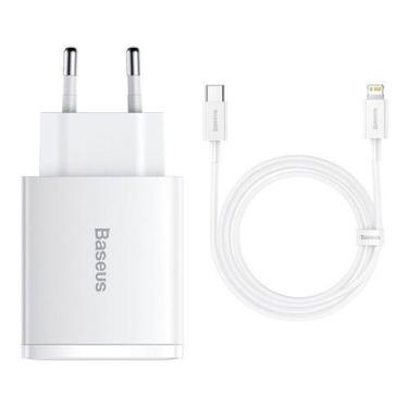 Imagem de Carregador Turbo 30w Baseus Triplo Usb iPhne 14  Cabo 1m Cor Branco