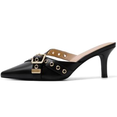 Imagem de Mostrin Salto gatinho feminino salto cravejado mules bico fino fechado salto vintage salto stiletto sapatos elegantes sapatos modernos, Preto, 36