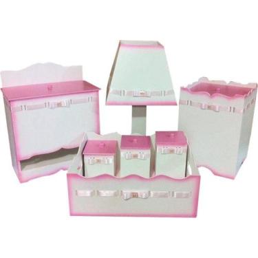Imagem de Kit Higiene para bebê MDF Passa Fita Rosa - Canaã Artbaby
