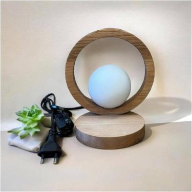 Imagem de Luminária de Mesa com Globo de Vidro Caruaru Madeira Natural