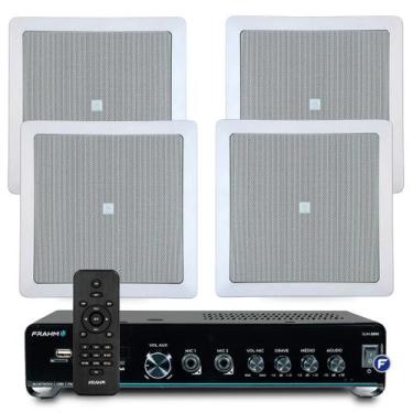 Imagem de Kit 4 Arandelas Jbl Quadrada Teto Embutir + Amplificador Bluetooth Usb