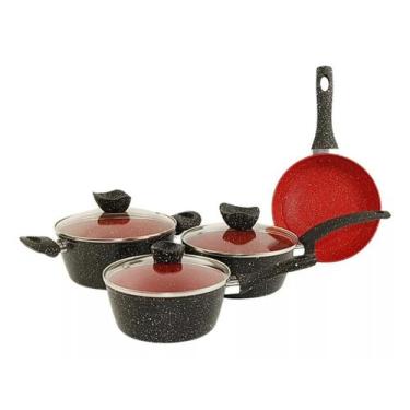 Imagem de Conjunto Panelas Antiaderente com Tampa de Vidro 04 peças Indução Gás 