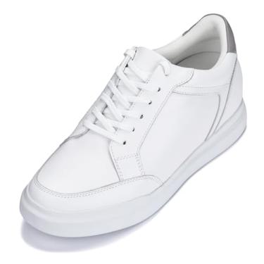 Imagem de CALTO Tênis masculino invisível que aumenta a altura – Tênis casual leve com cadarço – 8 cm mais alto, Branco/cinza, 9