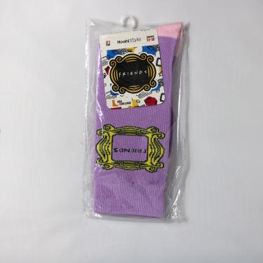 Imagem de PAR MEIAS WARNER BROSS STYLE FRIENDS TAMANHO 39/43 LONGO ROXO QUADRO