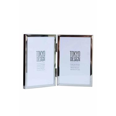 Imagem de Porta Retrato Duplo Livro Abre fecha em Metal e Vidro 10x15