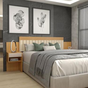 Imagem de Cabeceira Extensível Casal/Queen Luna 2 Gavetas Cinamomo/Off White - P