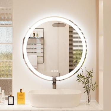 Imagem de WOSEKBATHAL Espelho De Banheiro Com Luzes, Espelho Redondo De Led De 32 Polegadas Para Banheiro, Espelho De Penteadeira Com Luzes, Antiembaçante E 3 Cores, Espelho De Banheiro De Parede (32" C X 32
