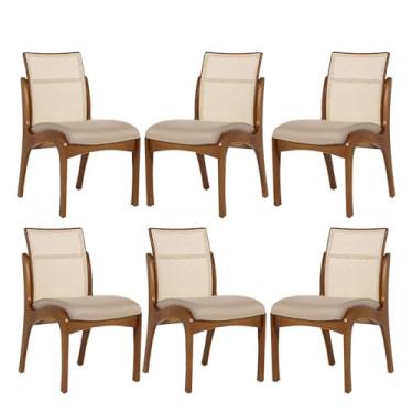 Imagem de Rio Madeira, Kit 6 Cadeiras de Madeira para Mesa de Jantar com Encosto Tela Lisboa Linho Bege M58 RMI