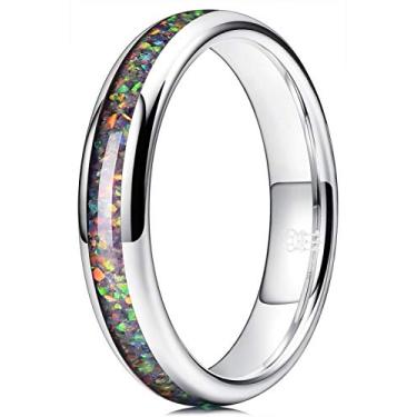 Imagem de THREE KEYS JEWELRY Alianças de casamento masculinas e femininas 4 mm/6 mm tungstênio viking calaita granulado anel com joia abobadada polido infinito exclusivo para ele, prata / preto/ouro rosa, Metal