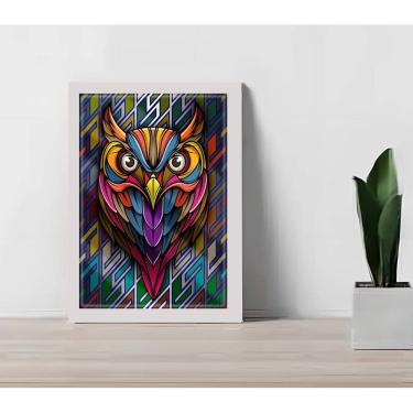 Imagem de Quadro Decorativo Abstrato Coruja C/ Moldura e Vidro 33x25