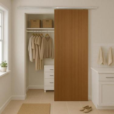 Imagem de Porta de Correr Verniz com Kit Alumínio Colorido - Vanin Portas e Jane