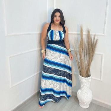 Imagem de Vestido Longo 3 Tiras Moda Evangélica Feminina - MISS FLOWER, Azul, P
