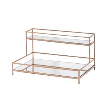 Imagem de Suporte para Bolo Suporte para bolo de camada dupla dourada, suporte para exposição de vidro, mesa de sobremesas, decoração de bolo de aniversário de casamento Suporte para Sobremesa