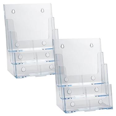 Imagem de Azar Displays 252378-2PK Suporte de brochura 21,6 cm x 28 cm, organizador de mesa de acrílico, documento de três camadas, porta-revistas e sinais, acessórios de mesa para montagem na parede (pacote