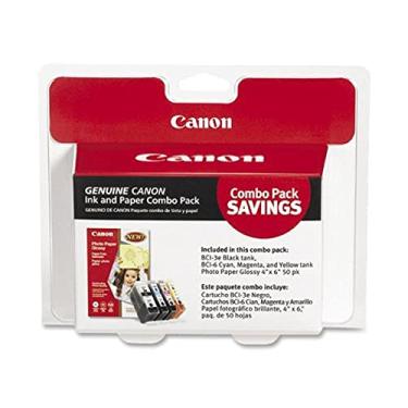 Imagem de Canon BCI-3e/6 genuínas quatro cores com 50 folhas de papel fotográfico, compatível com impressoras iP5000, iP4000R, iP4000, iP3000, i860, MP780, MP760 e MP750