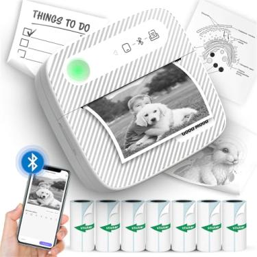 Imagem de Impressora de adesivos com 7 rolos de papel adesivo, Bluetooth, impressora térmica compatível com iOS e Android, mini, de bolso, portátil e sem tinta, estudo para flashcards, faça você mesmo, notas