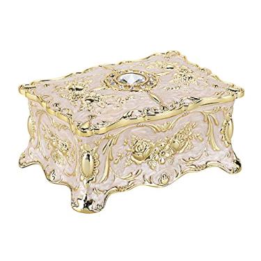 Imagem de Hipiwe Caixa de joias vintage, pequeno organizador de bugigangas esmaltado, baú de tesouro retangular, estojo de presente decorativo de lembrança para mulheres e meninas, 9 x 7 x 5 cm