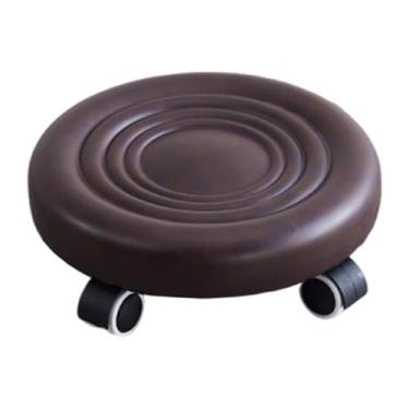 Imagem de Ioensy Bancas de baixa altura rolando banco baixo com rodas Movable robusta banco de rolo curto para a entrada da loja de garagem, Marrom