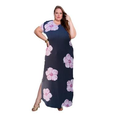 Imagem de Vestido Plus Size Curve Longo Fendas Moda Verão Manga Curta 2710 - Sho