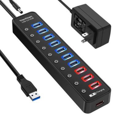 Imagem de Hub USB vantisan alimentado por USB 3.0 de 11 portas com 4 portas de c