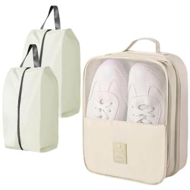 Imagem de UPRIMEASY Bolsas Para Sapatos De Viagem, Comporta 3 Pares Sapatos, Bolsa Com Compartimentos Em Camadas, À Prova D'Água E Lavável, Creme