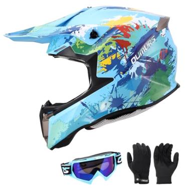 Imagem de Oumurs Capacete Dot Para Jovens, Com Óculos E Luvas, Jovens De 8 A 18 Anos, Capacetes Infantis Quadriciclos, Meninos Meninas, Motocross, Bmx, Mx, Utv, Off-Road, Kart Rua