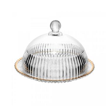 Imagem de Queijeira Em Cristal Com Fio De Ouro Imperatriz 20x13,5cm Wolff