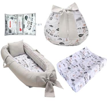 Imagem de Kit Ninho Redutor Bebê + Almofada Amamentação + Trocador Impermeável + Porta Lenço Menina Menino(TRENZINHO)