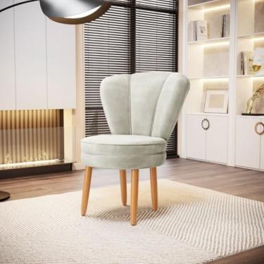 Imagem de Poltrona Moderna para Sala de Estar resistente tecido veludo confortável pés de madeira MOBLAN decor (BEGE)