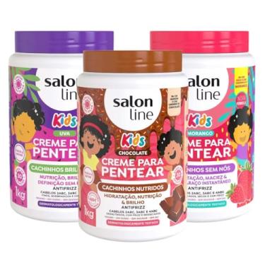Imagem de Kit com 3 Cremes para Pentear Kids Morango, Chocolate e Uva 1Kg Salon Line
