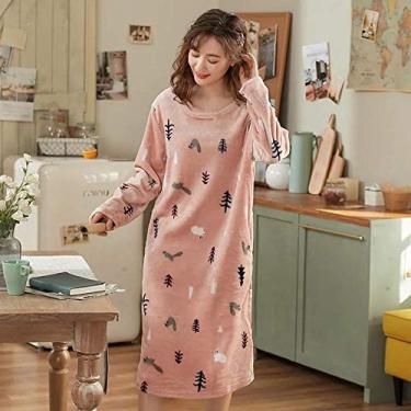 Imagem de 2020 Inverno Quente Flnel Camisolas Manga Comprida Pijamas Solto Casual Pijamas Plus Size Sleepshirts Lazer Homewear, Color3, hXXXL