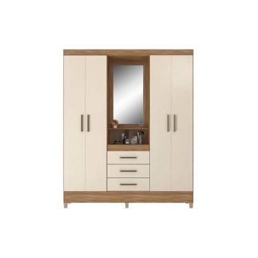 Imagem de Guarda Roupa Solteiro 4 Portas e 3 Gavetas c/ 1 Espelho Capelinha Persia Amendola/Off White - Demóbile