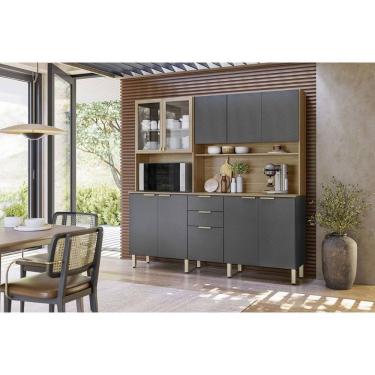 Imagem de Kit de Cozinha Compacta Amora c/ 10 Portas e 2 Gavetas 198cm Amendola/Grafito Prime TX - Demóbile